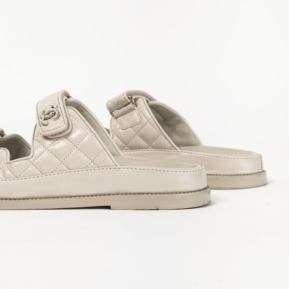 Chanel Light-Grey Lambskin Quilted CC Chain Velcro Dad Sandals - Picture 10 of 13